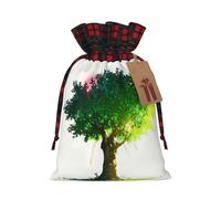 WZYCWB Sacs cadeaux de Noël en toile de jute avec cordon de serrage Motif grand arbre au soleil 21 x 30 cm