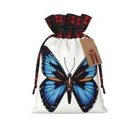 WZYCWB Sacs cadeaux de Noël en toile de jute avec cordon de serrage Motif papillon bleu 21 x 30 cm
