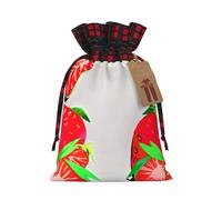 WZYCWB Sacs cadeaux de Noël fraises fraîches pour décorations de fête de Noël, 21 x 30 cm, sacs cadeaux en toile de jute avec cordon de serrage