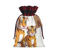 WZYCWB Sacs cadeaux de Noël mignons en forme de tigre pour décorations de fête de Noël, 21 x 30 cm, sacs cadeaux en toile de jute avec cordon de serrage