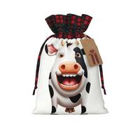 WZYCWB Sacs cadeaux de Noël mignons en forme de vache pour décorations de fête de Noël, 21 x 30 cm, sacs cadeaux en toile de jute avec cordon de serrage