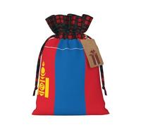 WZYCWB Sacs cadeaux de Noël motif drapeau mongol pour décorations de fête de Noël, 21 x 30 cm, sacs cadeaux en toile de jute avec cordon de serrage
