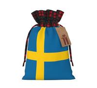 WZYCWB Sacs cadeaux de Noël motif drapeau suédois pour décorations de fête de Noël, 21 x 30 cm, sacs cadeaux en toile de jute avec cordon de serrage