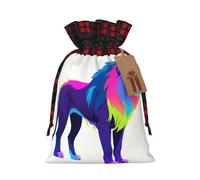 WZYCWB Sacs cadeaux de Noël motif lion fluo pour décorations de fête de Noël, 21 x 30 cm, sacs cadeaux en toile de jute avec cordon de serrage