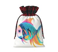 WZYCWB Sacs cadeaux de Noël motif vague de poisson pour décorations de fête de Noël, 21 x 30 cm, sacs cadeaux en toile de jute avec cordon de serrage