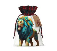 WZYCWB Sacs cadeaux de Noël style tribal lion pour décorations de fête de Noël, 21 x 30 cm, sacs cadeaux en toile de jute avec cordon de serrage