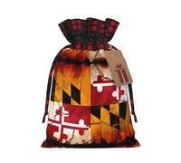 WZYCWB Sacs cadeaux de Noël vintage en bois avec motif drapeau du Maryland pour décorations de fête de Noël, 21 x 30 cm, sacs cadeaux en toile de jute avec cordon de serrage