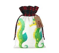 WZYCWB Sacs cadeaux minimalistes hippocampes de Noël pour décorations de fête de Noël, 21 x 30 cm, sacs cadeaux en toile de jute avec cordon de serrage