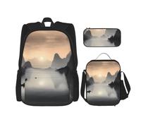 WZYCWB Sansui Ensemble sac à dos (3 pièces) - Sac d'écolier + trousse + sac à déjeuner de grande capacité