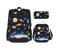 WZYCWB Saturn Jupiter Earth Campus Life Ensemble sac à dos (3 pièces) - Cartable + trousse à crayons + sac à déjeuner pour répondre à tous les besoins quotidiens des étudiants !, noir, taille unique