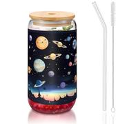 WZYCWB Saturn Jupiter Earth Couvercle en bambou imprimé pour café glacé chaud et froid, thé au lait et bière. Une tasse à eau élégante.
