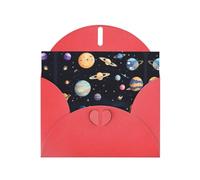 WZYCWB Saturne Jupiter Earth Cartes de vacances en papier nacré rouge 15,2 x 10,2 cm - Avec enveloppes pour anniversaires, mariages et condoléances