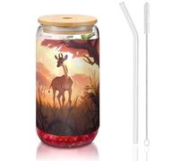 WZYCWB Savane africaine girafe veau couvercle en bambou imprimé verre pour café glacé chaud et froid, thé au lait et bière. Une tasse d'eau élégante.