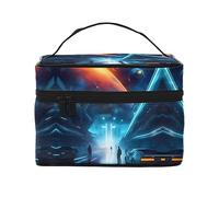 WZYCWB Science Fiction Future Grande trousse de maquillage pour femme, trousse de maquillage portable de grande capacité, sac de rangement pour filles, noir, taille unique, noir, taille unique, Noir