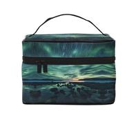 WZYCWB Sea under the Aurora Borealis Grande trousse de maquillage pour femme, trousse de maquillage portable de grande capacité, sac de rangement pour filles, noir, taille unique, noir, taille unique
