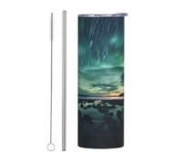 WZYCWB Sea under the Aurora Borealis Tasse isotherme en acier inoxydable, pour le bureau, les sports de plein air, le cyclisme, respectueux de l'environnement, tasse de paille de 590 ml