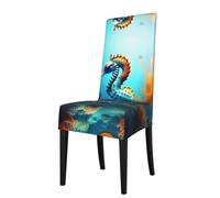 WZYCWB Seabed Housse de chaise de salle à manger extensible à motif hippocampe corail Housse de protection amovible Convient pour chaise de salle à manger à dossier carré, chaise de prédicateur