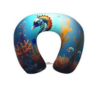 WZYCWB Seabed Oreiller de voyage en mousse à mémoire de forme d'hippocampe corail en forme de U pour camping, maison, bureau, conduite, loisirs, voyage, tour de cou,