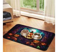 WZYCWB Sets de table absorbants 30 x 45 cm imprimé citrouille terreur animaux - Tapis de nourriture antidérapant pour chiens et chats bols de nourriture et sets de table d'eau
