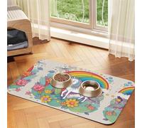 WZYCWB Sets de table absorbants 30 x 45 cm motif licornes de dessin animé imprimé animaux de compagnie - Tapis de nourriture antidérapant pour chiens et chats bols de nourriture et sets de table d'eau