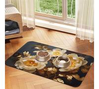WZYCWB Sets de table absorbants pour animaux de compagnie - 30 x 45 cm - Motif pivoine blanche et dorée - Tapis antidérapant pour nourriture et eau - Pour chiens et chats