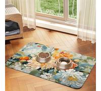 WZYCWB Sets de table absorbants pour animaux de compagnie - 40 x 60 cm - Motif fleurs vives - Tapis antidérapant pour nourriture et eau - Pour chiens et chats