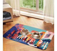 WZYCWB Sets de table absorbants pour animaux de compagnie - 40 x 60 cm - Motif ville vive - Tapis de nourriture antidérapant pour chiens et chats