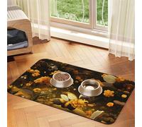 WZYCWB Sets de table absorbants pour animaux de compagnie imprimés fleurs jaunes 40 x 60 cm - Tapis de nourriture antidérapant pour chiens et chats