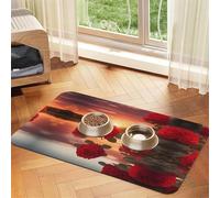 WZYCWB Sets de table absorbants pour animaux de compagnie Motif roses rouges au coucher du soleil 30 x 45 cm - Tapis antidérapant pour nourriture pour chiens et chats