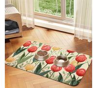 WZYCWB Sets de table absorbants pour animaux de compagnie Motif tulipe 40 x 60 cm Tapis de nourriture antidérapant pour chiens et chats
