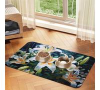WZYCWB Sets de table absorbants pour animaux domestiques Motif lys blancs 40 x 60 cm - Tapis antidérapant pour nourriture et bol d'eau pour chiens et chats