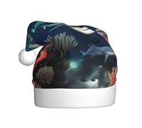 WZYCWB Sharks under the sea Chapeau de Père Noël adulte Nouvel An, chapeau décoratif unisexe, fête de Noël, Nouvel An, bonnet de Père Noël en peluche de 40 cm de haut