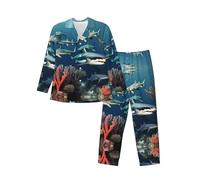 WZYCWB Sharks under the sea Ensemble pyjama à manches longues pour homme avec poches latérales pratiques, Noir/blanc, S
