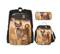 WZYCWB Shiba Inu Ensemble sac à dos (3 pièces) - Sac d'écolier + trousse + sac à déjeuner de grande capacité