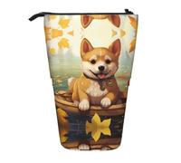 WZYCWB Shiba Inu on Board Boîte de rangement rétractable pour porte-stylos, pinceaux de maquillage ou sacs à monnaie avec cordon de serrage.