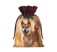 WZYCWB Shiba Inu Sacs cadeaux de Noël pour décorations de fête de Noël, 21 x 30 cm, sacs cadeaux en toile de jute avec cordon de serrage