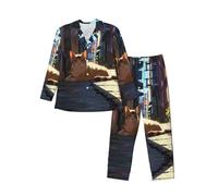 WZYCWB Stray Cat in the Alley Ensemble pyjama imprimé à manches longues pour homme, poches latérales pratiques, Noir/blanc, M