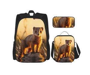 WZYCWB Suricates Campus Life Ensemble sac à dos (3 pièces) - Cartable + trousse à crayons + sac à déjeuner pour répondre à tous les besoins quotidiens des étudiants !, noir, taille unique, Noir