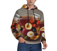 WZYCWB Sweat à capuche ample à manches longues avec cordon de serrage pour homme Motif thé aux fleurs et fruits, Noir/blanc, XXL