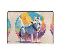 WZYCWB Tapis doux à poils courts imprimé loup National Geographic - 203,2 x 147,3 cm - Moelleux et confortable - Pour salon, chambre à coucher, bureau et balcon