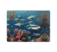 WZYCWB Tapis imprimé requins sous la mer, 203,2 x 147,3 cm, doux et antidérapant, convient pour les tables de chevet, les bureaux, les balcons et autres espaces.
