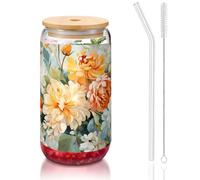 WZYCWB Tasse à café glacé avec couvercle en bambou et paille - 473,6 g - Jolies tasses à thé glacé - Tasses à bière - Idéales pour le café, les accessoires de bar, les cadeaux esthétiques