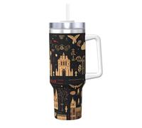 WZYCWB Tasse à glace à motif forteresse - Tasse sous vide double couche en acier inoxydable de 1,18 l, étanche et portable