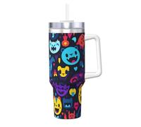 WZYCWB Tasse à glaçons Happily Pattern - Tasse sous vide double couche en acier inoxydable de 1,2 L, étanche et portable
