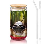 WZYCWB Tasse en verre avec couvercle en bambou et paille - Motif tortue mignonne - 473,6 g - Idéales pour le café et le bar - Cadeaux esthétiques