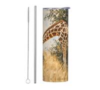 WZYCWB Tasse isotherme en acier inoxydable avec motif girafe mangeant de l'herbe - Pour le bureau, les sports de plein air, le cyclisme - Tasse à paille de 590 ml