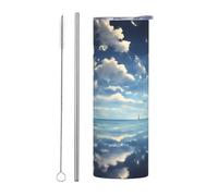 WZYCWB Tasse isotherme en acier inoxydable avec nuages blancs au-dessus de la mer, pour le bureau, les sports de plein air, le cyclisme, respectueux de l'environnement, tasse de paille de 590 ml
