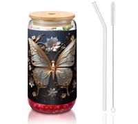 WZYCWB Tasses à café glacé avec couvercle en bambou doré et blanc de 473,6 g, tasses à café glacé, tasses à bière, idéales pour le café, les accessoires de bar, les cadeaux esthétiques