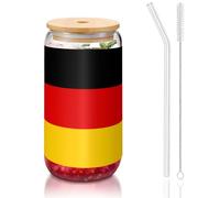 WZYCWB Tasses à café glacé avec couvercle en bambou et paille - Motif drapeau allemand - 473 ml - Idéales pour les cafés, les accessoires de bar, les cadeaux esthétiques