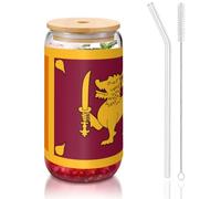 WZYCWB Tasses à café glacé avec couvercle en bambou et paille - Motif drapeau du Sri Lanka - 473,6 g - Idéales pour les cafés, les accessoires de bar, les cadeaux esthétiques